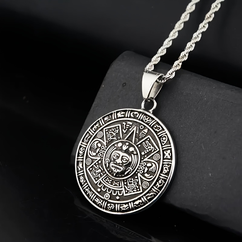 

1pc Aztec Calendar Pattern Pendant Necklace Suitable For Men's Trend Accessories