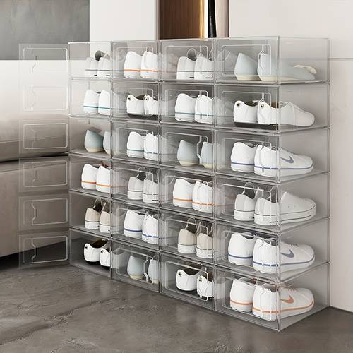 set of 12 transparent shoe storage containers ideal for organizing sneakers boots and heels great for closets or as drop front storage
