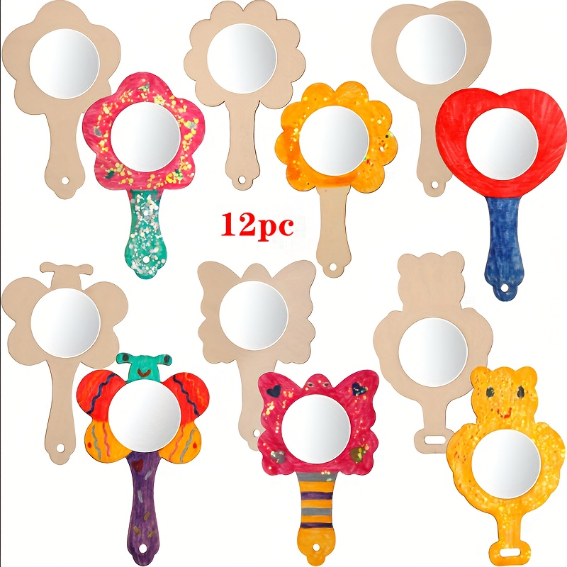 

12pcs, Wooden Diy Paintable Handheld Mirrors, Craft Kit, 3.35 X Inches, Ideal For Gifts, Valentine's & Day Present