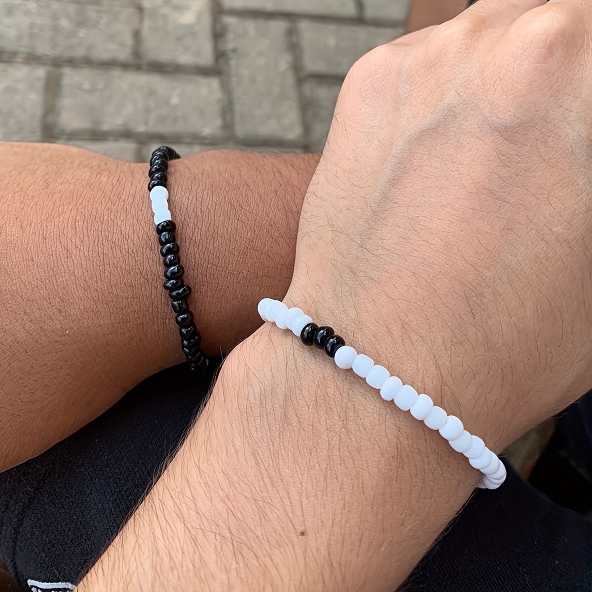 Unisex Heart Charm Beaded Stretch Bracelets Set