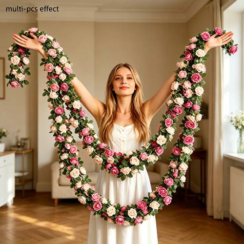 2pcs extra long 94 48in rose vine garland artificial flower vine decoration with soft material and green vine suitable for wedding arches diy decorations dining rooms birthday parties staircase railings weddings holiday decorations