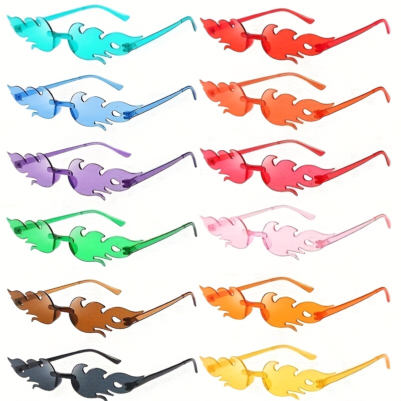 

24pcs Party Decorative Glasses, Flame Glasses Party Decoration Color Glasses, Flame Shaped Decorative Glasses Wave Fire Shape Glasses For Women Men Party Supplies Photo Props