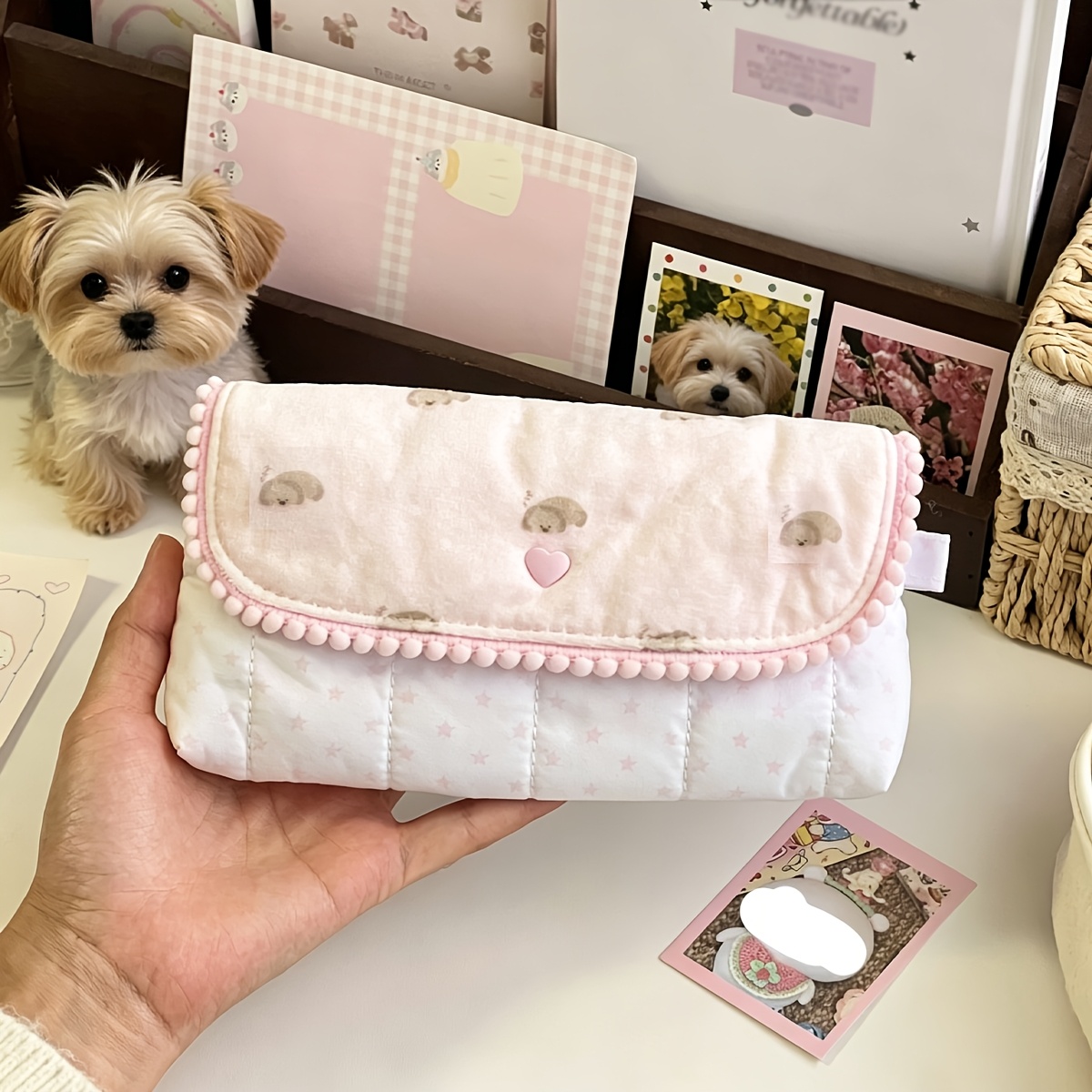 TEMU 1pc Star Little Dog Pencil Case, Coin Purse, Card Holder, Made Of Soft Polyester, Minimalist Style. Can Store , Cards, Pens, And Other Small