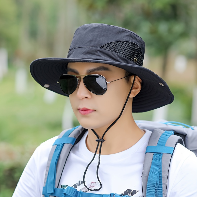 1pc Sun Hat for Men and Women, Wide Brim Bucket Hat, Fishing Hat with UV Protection, Waterproof Boonie Hat for Fishing, Hiking, and Camping,Temu
