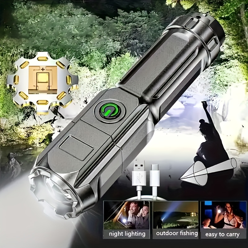 summer outdoor special edition portable high power flashlight 1000  long distance lighting 3 lighting   adjustable focus usb charging suitable for home and outdoor use outdoor lighting tool 1200 mah battery capacity Product details 7