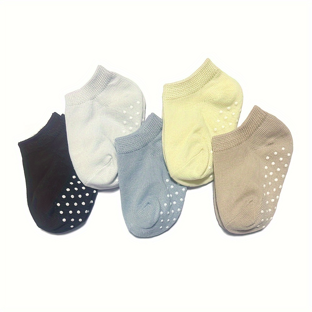 

5 Pairs Toddler's Solid Floor Socks, Anti-skid Socks With Dot Glue, Boys Girls Kids Socks For All Seasons Wearing
