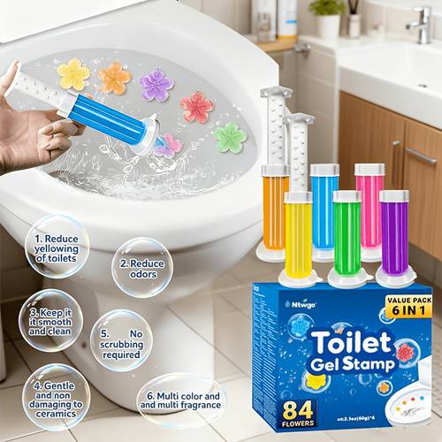 6pcs box flower toilet bowl cleaner toilet cleaning gel flower toilet gel stamp deodorizing cleaning bathroom cleaner toilet bowl cleaner septic tank toilet freshener with air freshener scent