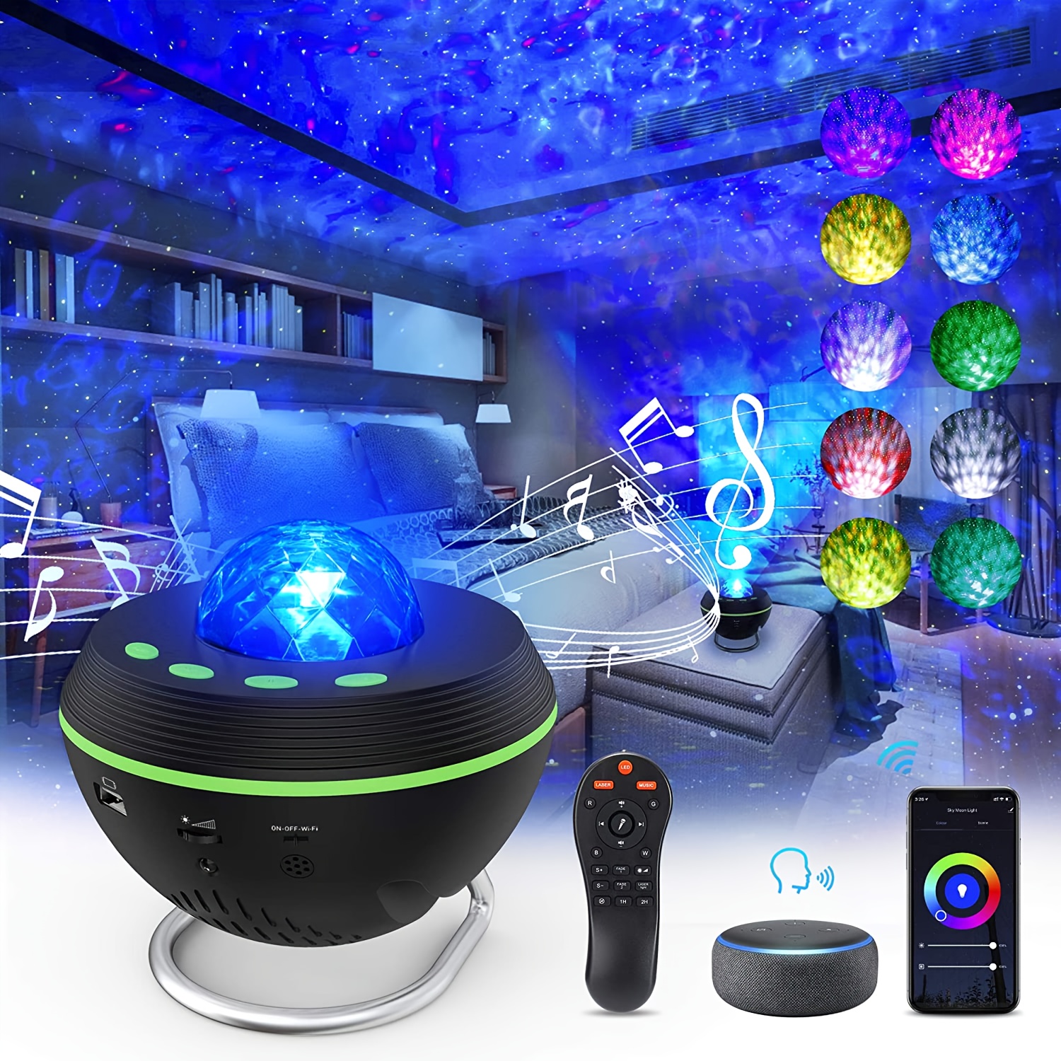 

1pc Star Projector & Night Light Projector, Galaxy Light Projector For Bedroom, Starry Light Projector With Smart App & Alexa, 10 Lighting Modes, Bt, Remote, Sound-activated And Auto-off Timer
