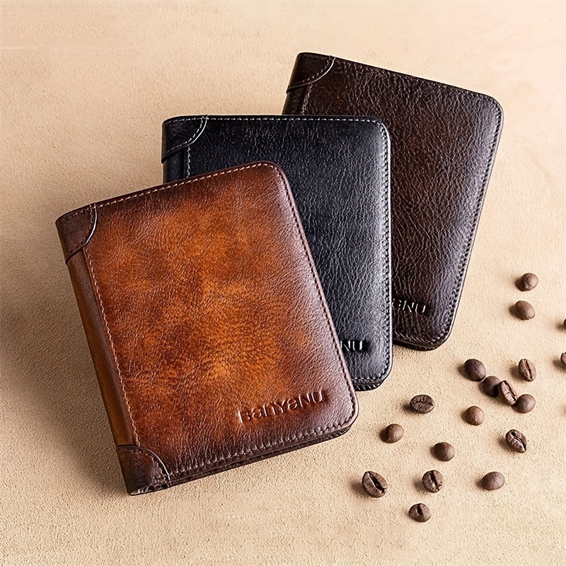 

Rfid Blocking Trifold Genuine Wallets For Men, Top Layer Vintage Short Multi Credit Card Holder, Money Clips With 2 Id Windows Give Gifts To Men