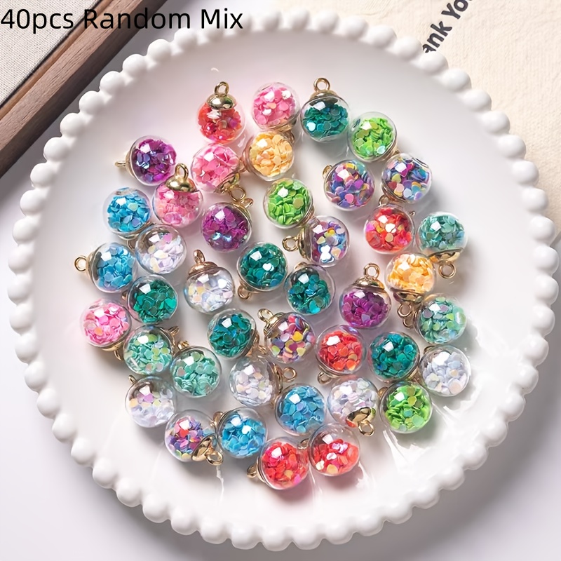 Image of 40pcs/16pcs Random Mix New High Quality Multicolor Heart Sequin Charms - 16x21mm Transparent Glass Ball Pendants With Metallic End For Keychains, Earrings & Hair Additions
