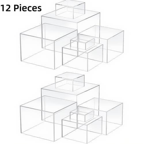 12 6pieces clear acrylic boxes for display as buffet risers and stands food display risers for party and buffet table food stands for display for party 6 different sizes display stand with hollow for party and candy decor