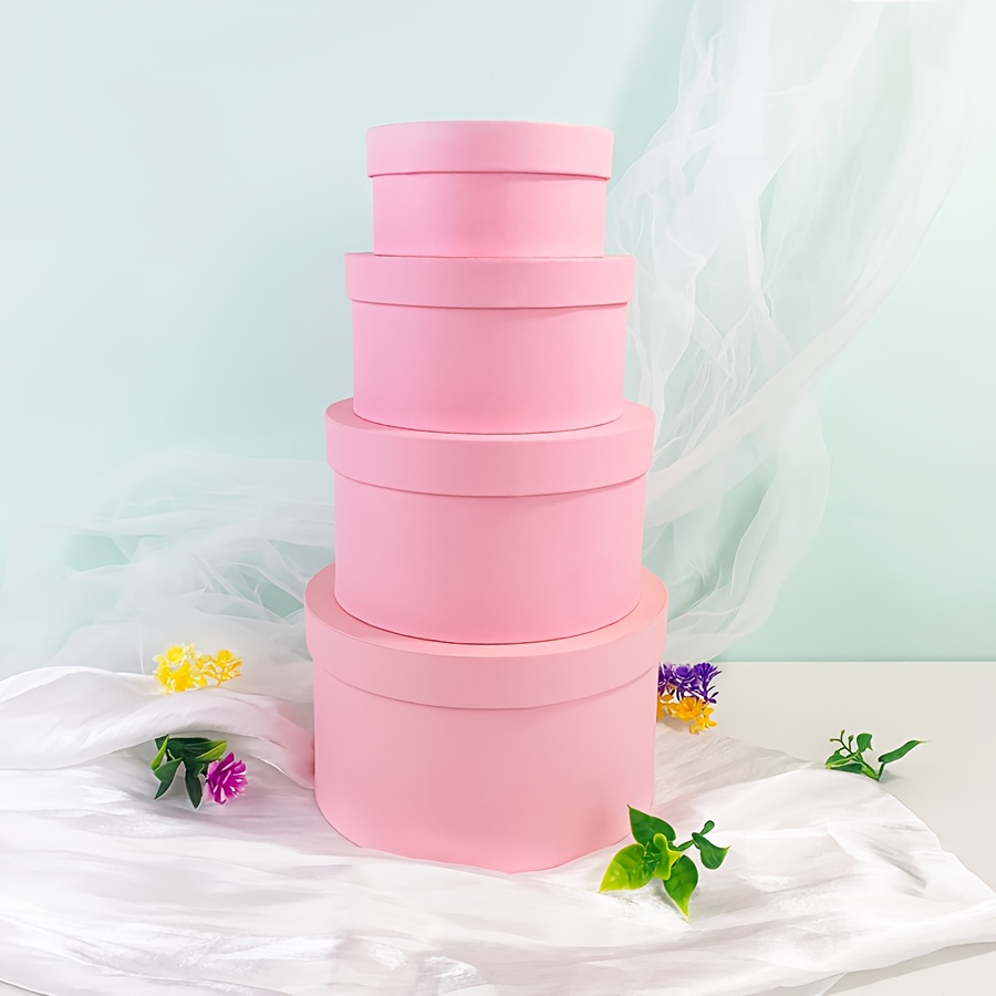 TEMU 4pcs Pink Round Nesting Gift Box Set, Cardboard Gift Boxes With Lids, Flower Boxes, Suitable For Flower Arrangements, Home Decor, Storing