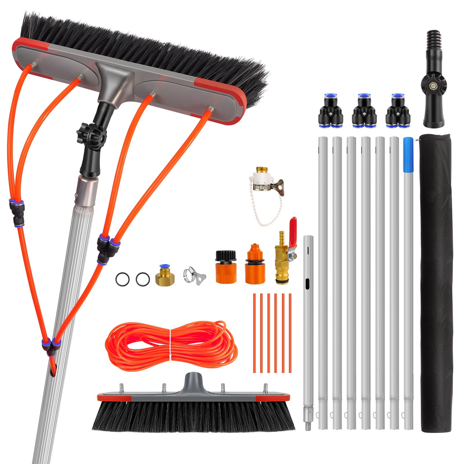 Water Fed Pole Brush With Squeegee Kit Telescopic High Reach Extension Pole Window Cleaning Tool For Solar Panel Washer