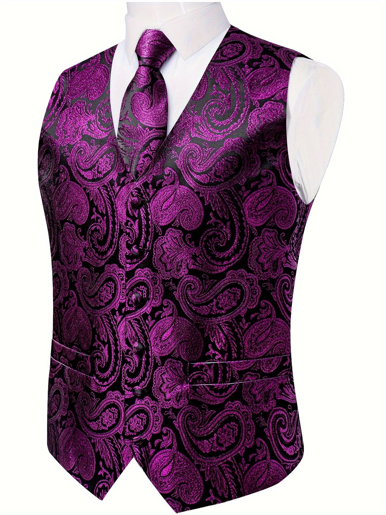 Black Paisley Fashion Vest For Man Wedding Business Luxury Men's Waistcoat Necktie Pocket Square Cufflinks Set