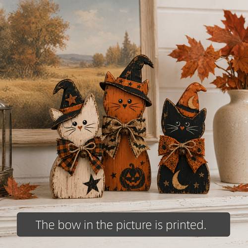 item picture 3pcs vintage halloween indoor decor fall decor cat decoration set vintage wood blocks for shelf decoration