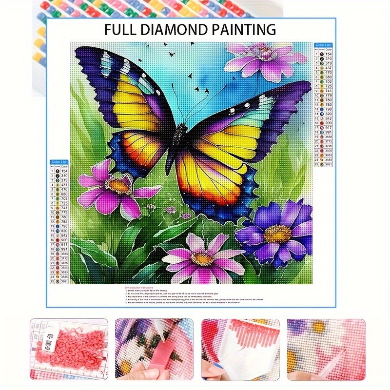 Diamond Painting Kit Butterfly Flowers Round Diamond Canvas - Temu