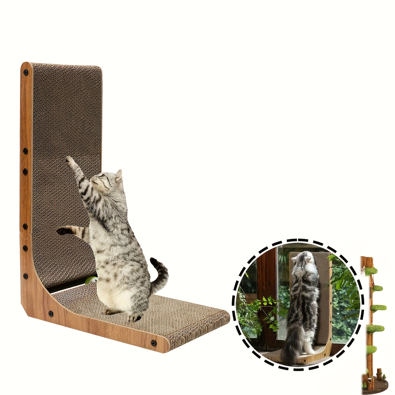 TEMU L-shaped Cat Scratching Board, Cat Scratching Board For Indoor Cats, Cat Scratching Board For Protecting Furniture, Cardboard Cat Scratching Board With Ball Toys