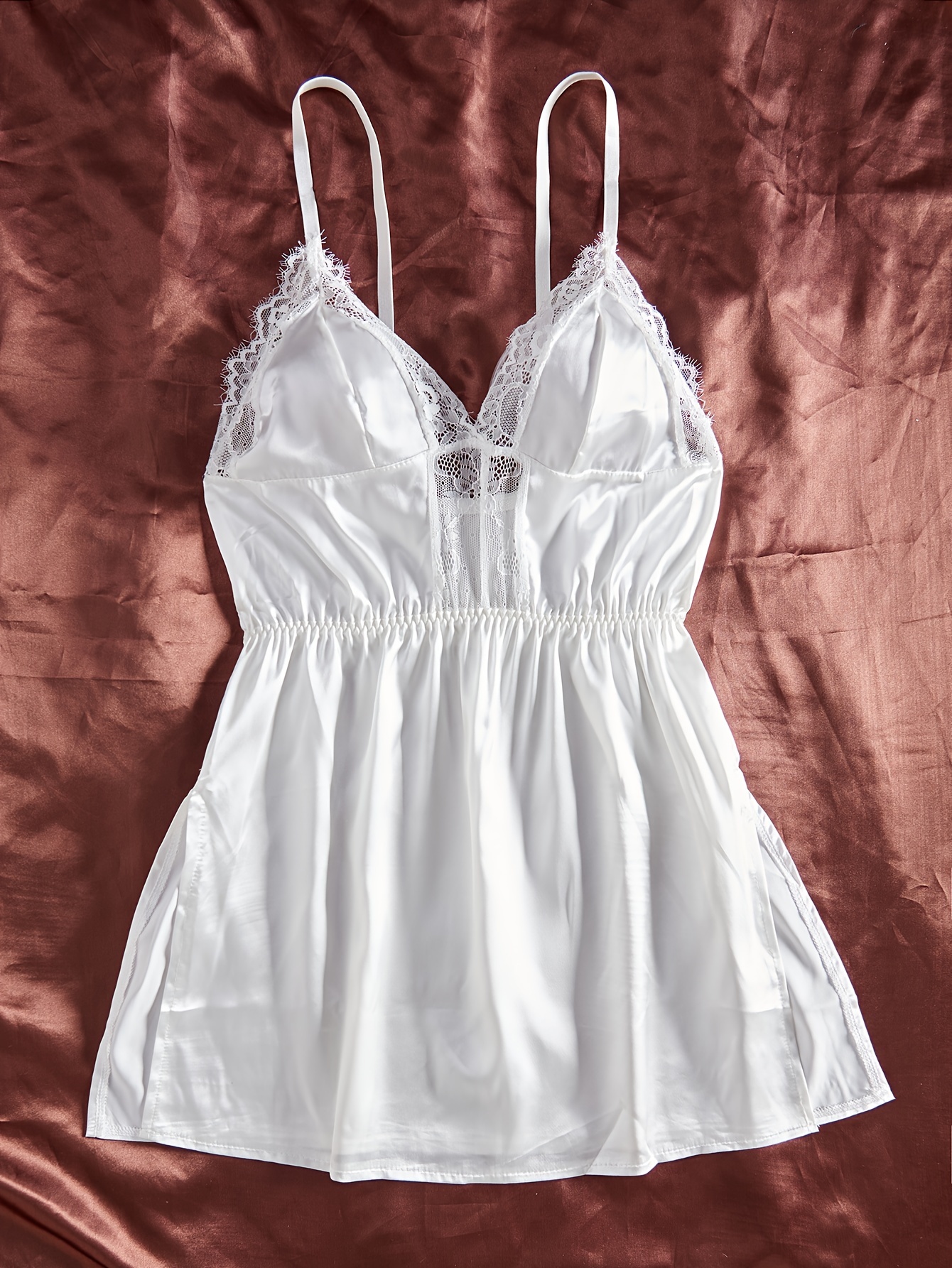 Babydoll White Satin Slip Sleepwear Sexy Satin Nightgown Babydoll