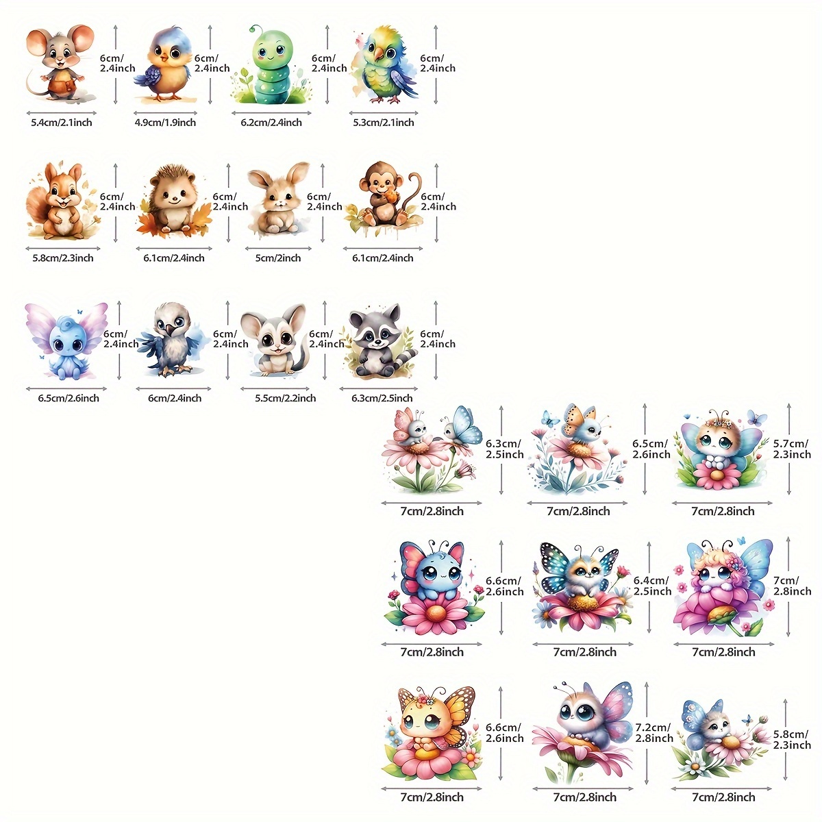 Image of 21pcs Cartoon Cute Little Animal Heat Transfer Stickers, Colorful And Flower Vinyl Cuttable Sticker And Ironed Transfer Patches, Dress Skirt Hat Sticker