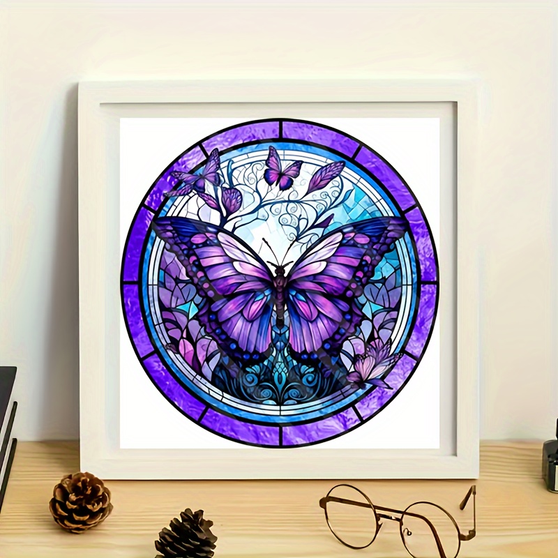 

1pc Butterfly Flower Pattern Mosaic Puzzle Kit, Diy 5d Round Acrylic Rhinestone Painting Mosaic Craft, Handmade Set, You Can Create Amazing Artwork, Suitable For Home Wall Decor. 20x20cm.