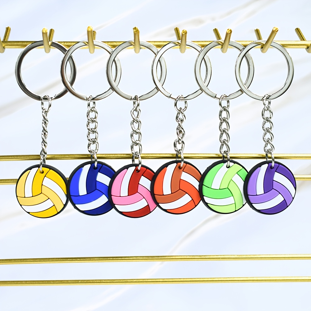 

6pcs Vibrant Volleyball Keychain Set - Plastic, Ball Charms For Bags & Backpacks, Ideal Birthday Party Favors & Gifts