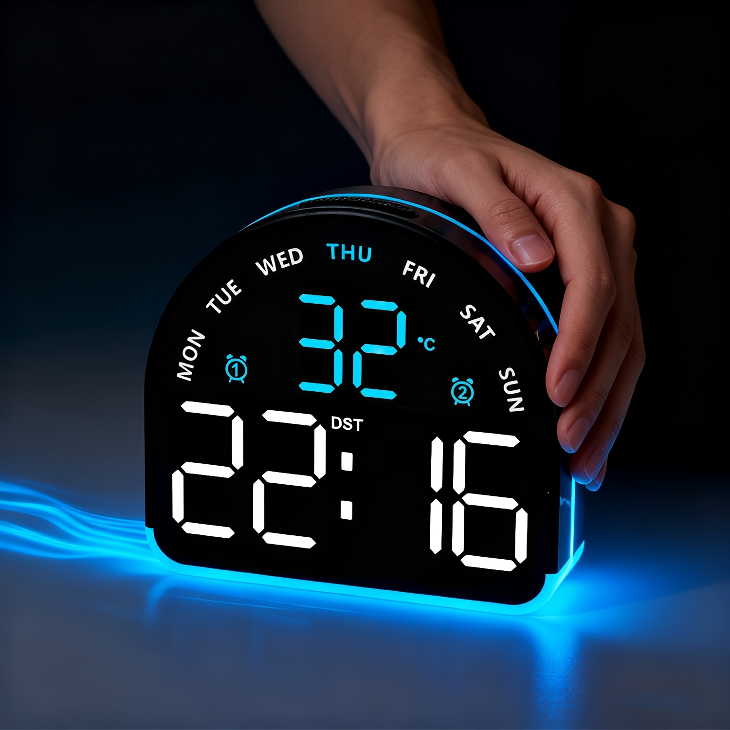 TEMU Led Large Screen Digital Calendar Alarm Clock; With 2 Sets Of Alarms, Date/week/temperature And Humidity Display; Suitable For Heavy Sleepers,