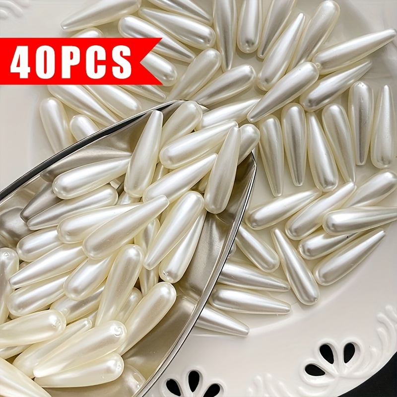 Image of 40pcs 30mm X 10mm Pearlescent Water Drop Beads With Straight Holes For Diy Earrings, Headpieces, Pendants & Hairpins - Acrylic Craft Accessories