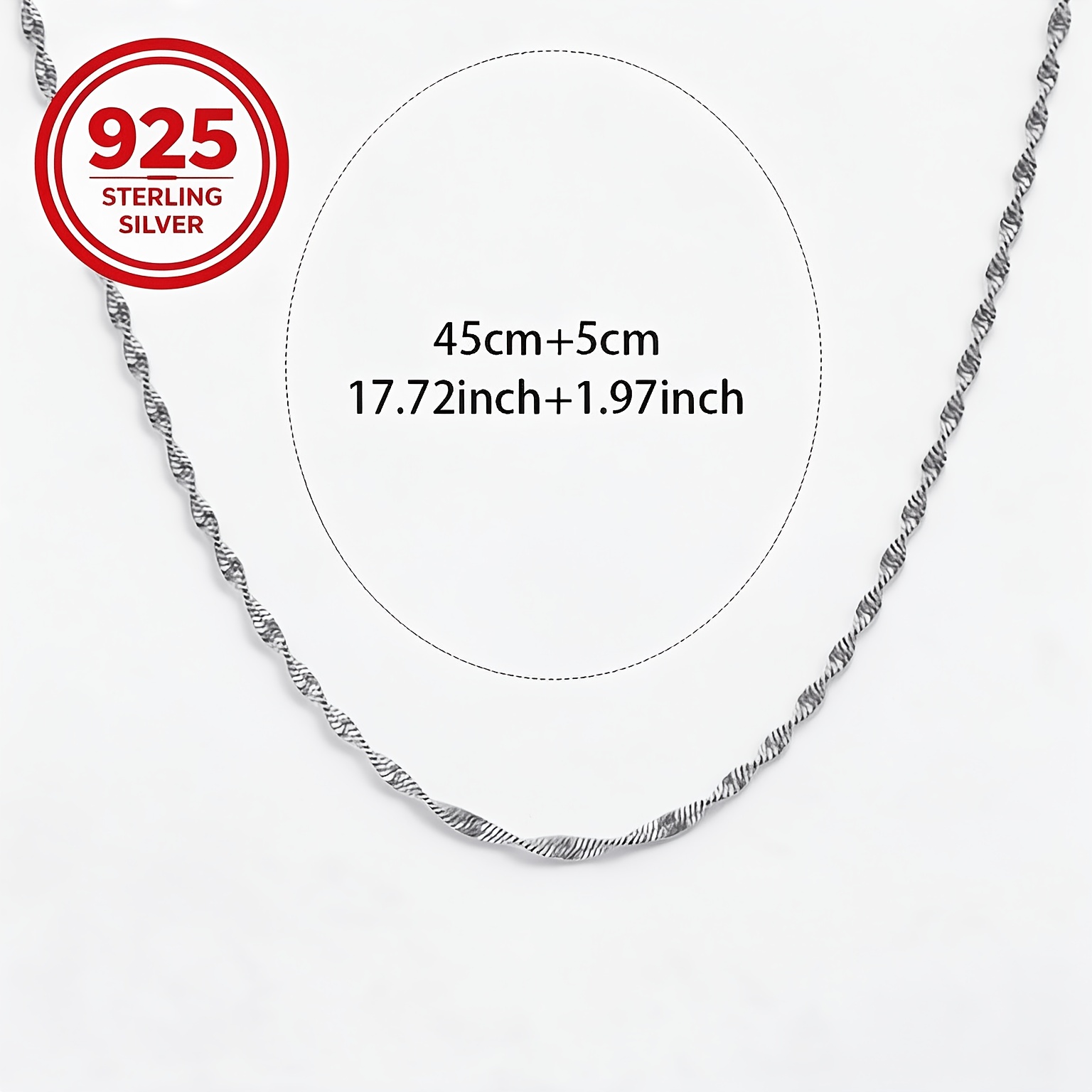 Women's Twisted Curved Wave Link Chain Necklace, 925 Silver