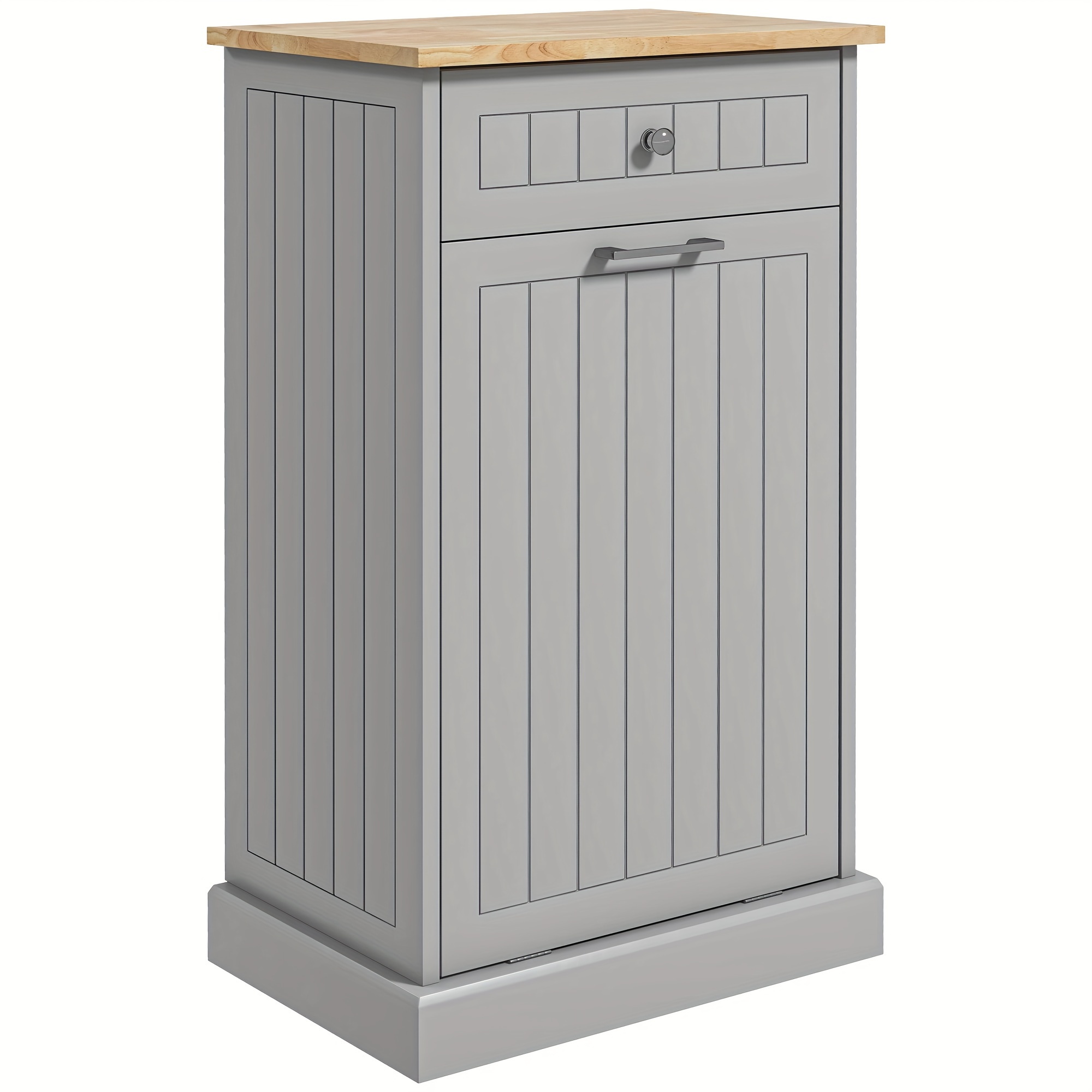 

Homcom Kitchen Tilt Out Trash Bin Cabinet Free Standing Recycling Cabinet Trash Can Holder With Drawer, Gray