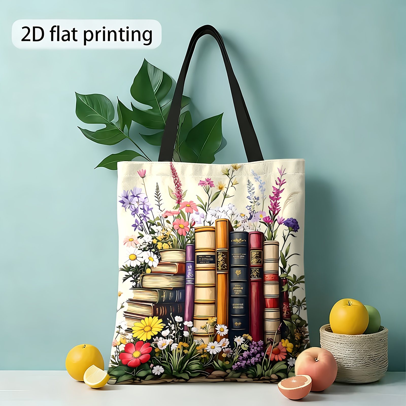 TEMU 1pc Reversible Printed 2d Printed Tote Bag, Coloring Book Style Accessory, Reusable Shopping Bag, Women's Shoulder Bag And Handbag