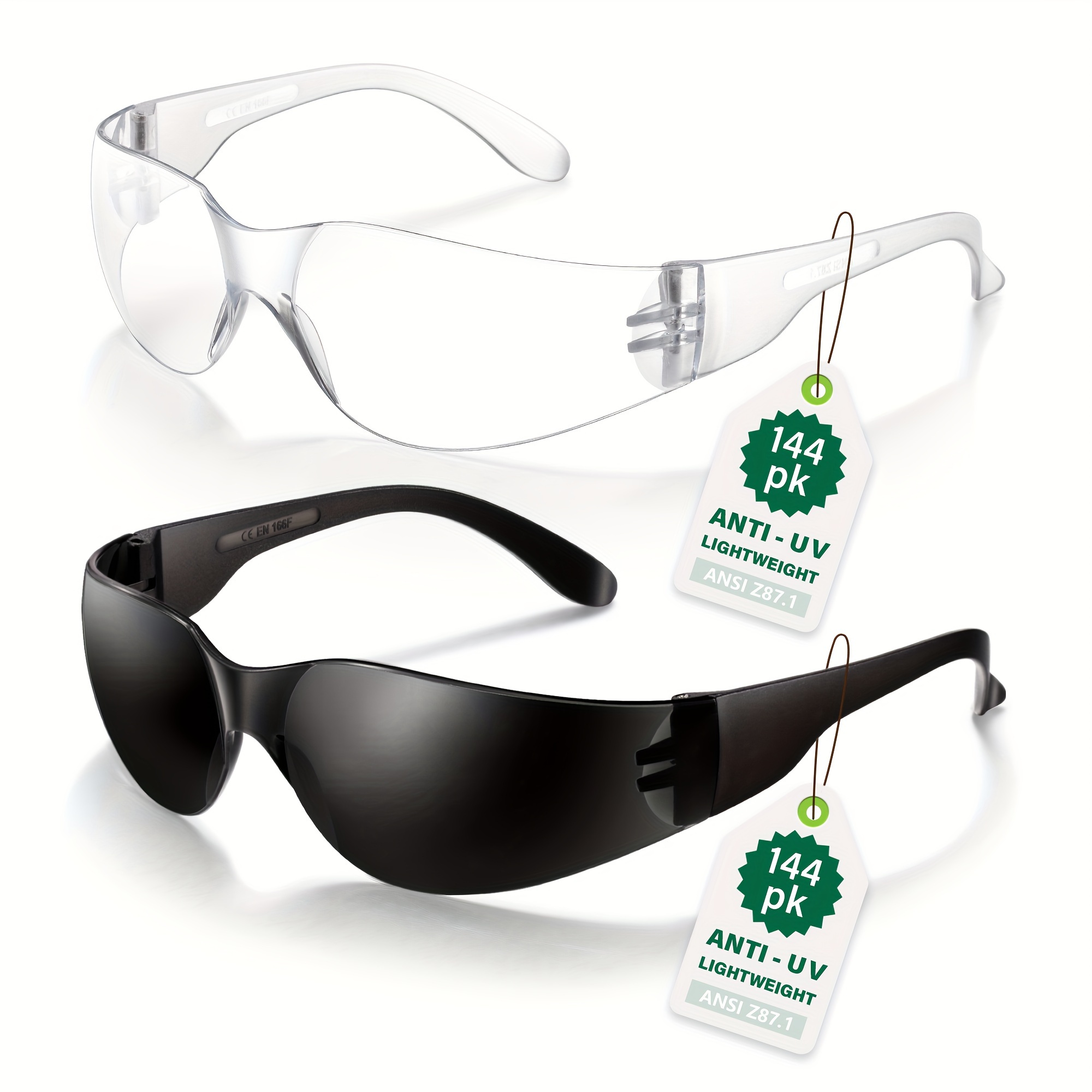 12 pack safety glasses, anti fog scratch, clear lens, uv 400