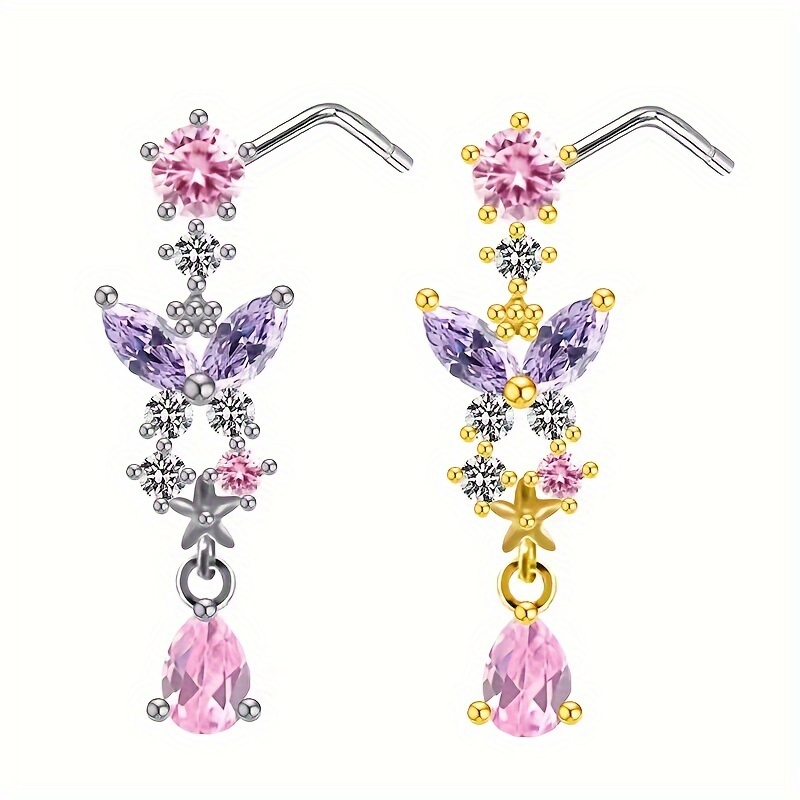 

1pc, Butterfly Droplet Nose Nail, Piercing Jewelry L-rod Nose Nail, Piercing Jewelry Fashionable And Unique Daily Gift