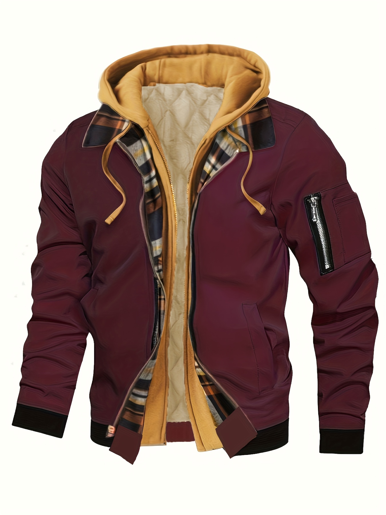 Chaqueta deportiva de peluche para hombre con gorra, chaqueta con cremallera y bolsillos, ideal para invierno