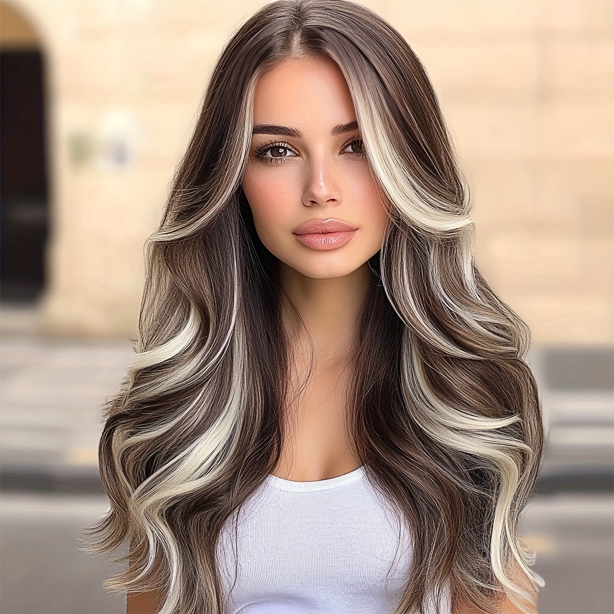 TEMU 26-inch Ombre Highlighted Wig Suitable For Women With Heat-resistant Micro- Large Waves, Breathable Long Hair For Daily Use, For Sizes, Suitable For Parties,, &