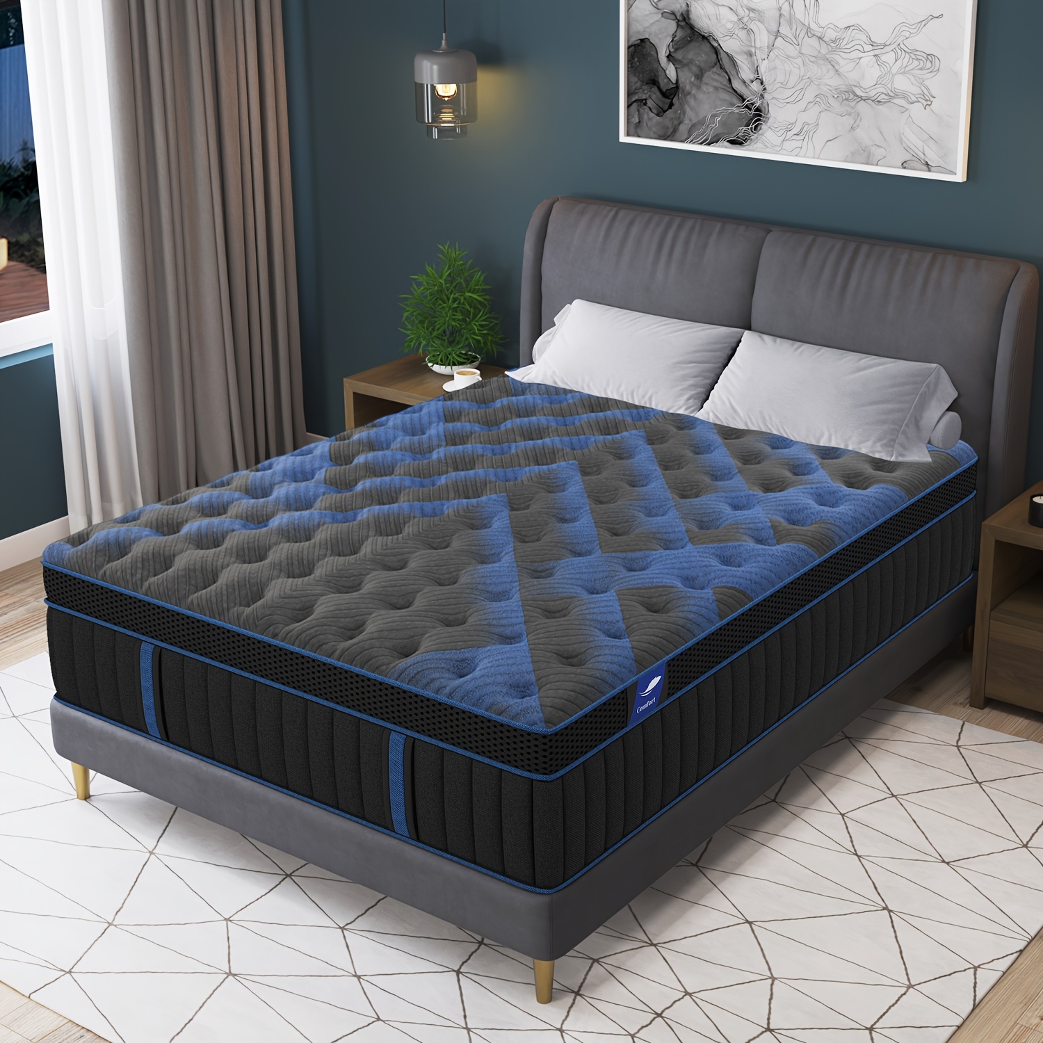 TEMU Matelas 9/12 pouces, tailles Twin/Full/Queen/King, mousse à mémoire de et ressorts ensachés individuels, matelas à fermeté moyenne pour soutien