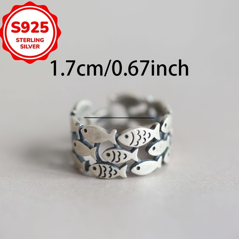 Women's S925 Silver Three-Layer Small Fish Open Ring