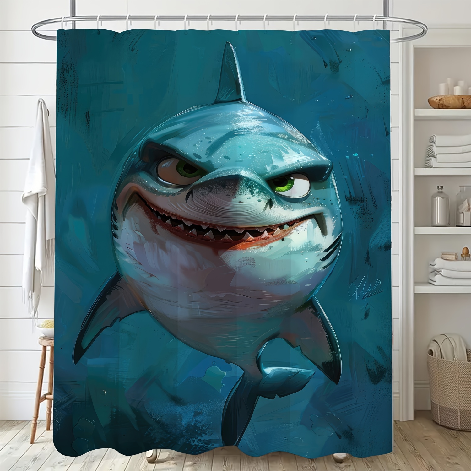 

1pc Cute Cartoon Illustration Shark Modern Warm Bathroom Decoration Shower Curtain