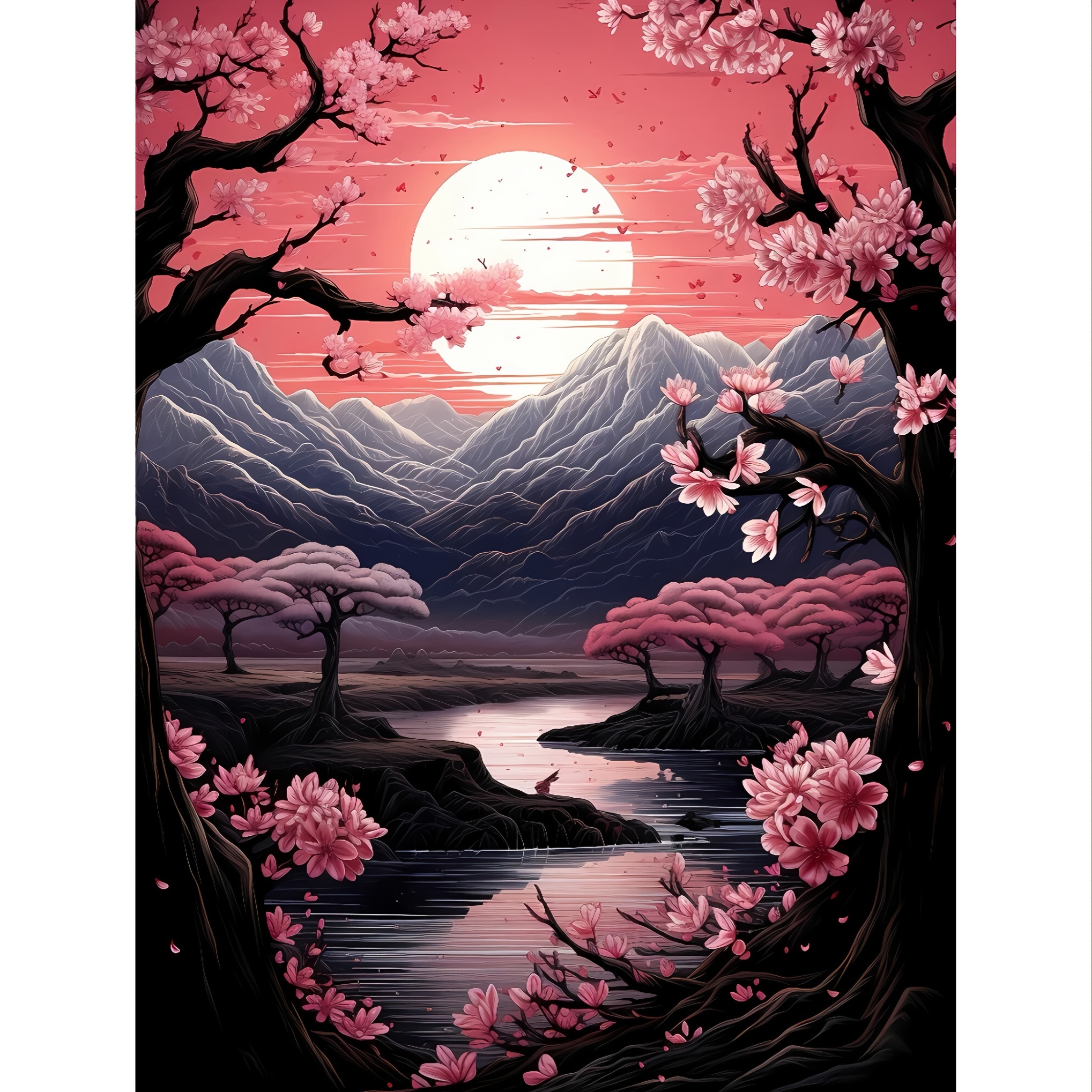 

1pc Adult Diamond Painting Frameless Kit-cherry Blossom Holiday Surprise Gift At Sunset- Diy 5d Kit Full Diamond Rhinestones Dot Diamond Crafts Home Decor-30x40cm/11.8x15.7inch