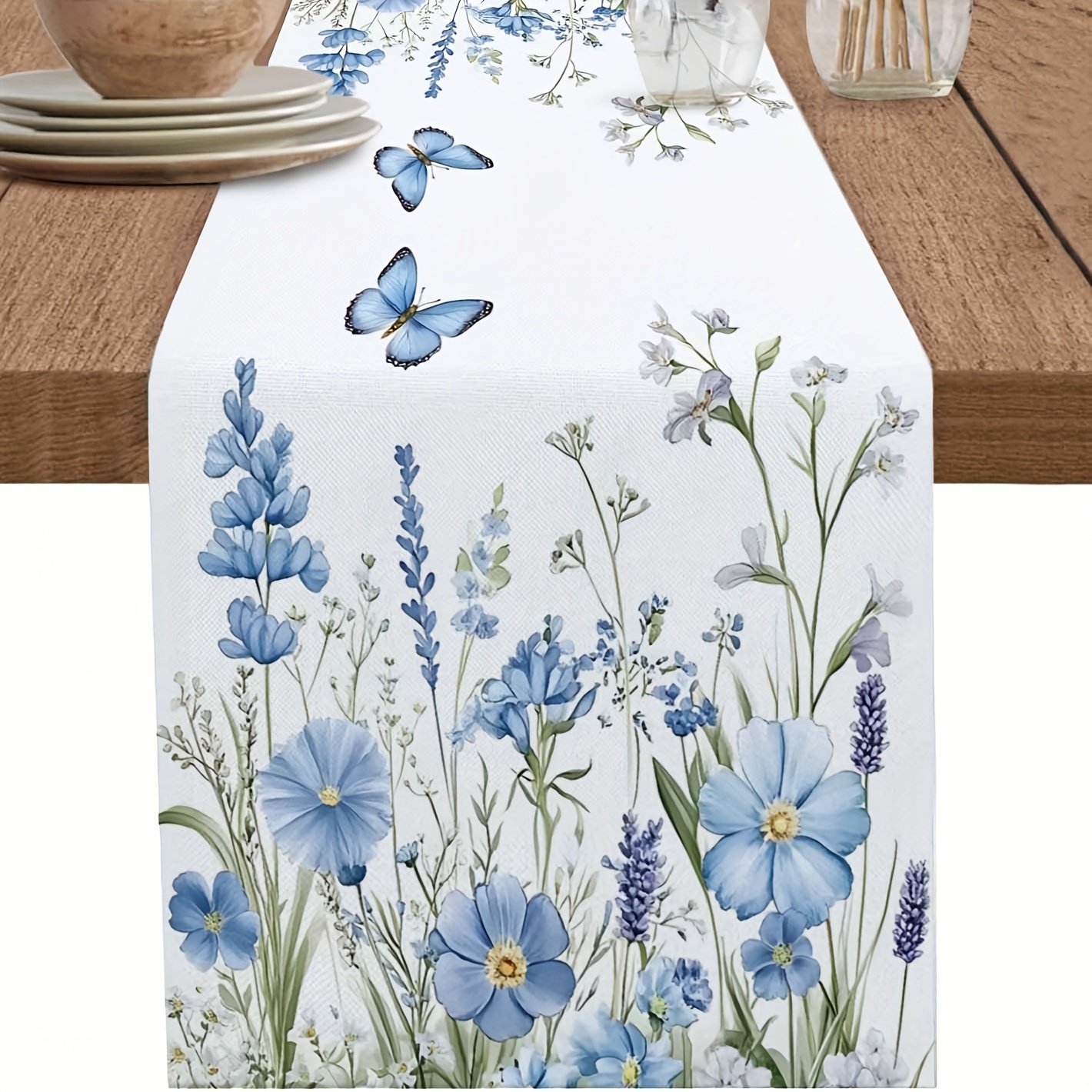TEMU 1pc, Table Runner Dresser Scarf 13 X 72 Inch Wildflowers Botanical Scenery Table Runners Non-slip Heat Kitchen Dining Table Decor For Seasonal
