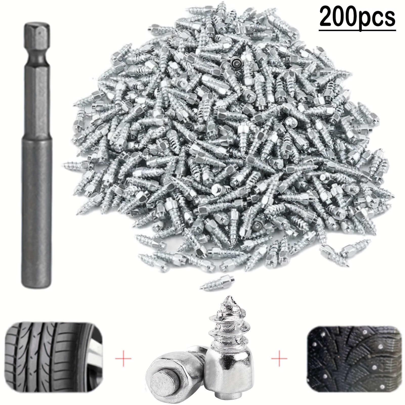 TEMU 200pcs Universal Model Non-slip Skid Nails 12x4mm Snow Spikes Anti-slip For Atv/car/motorcycle/bicycle Tires - Screw Studs, Emergency Vehicles &
