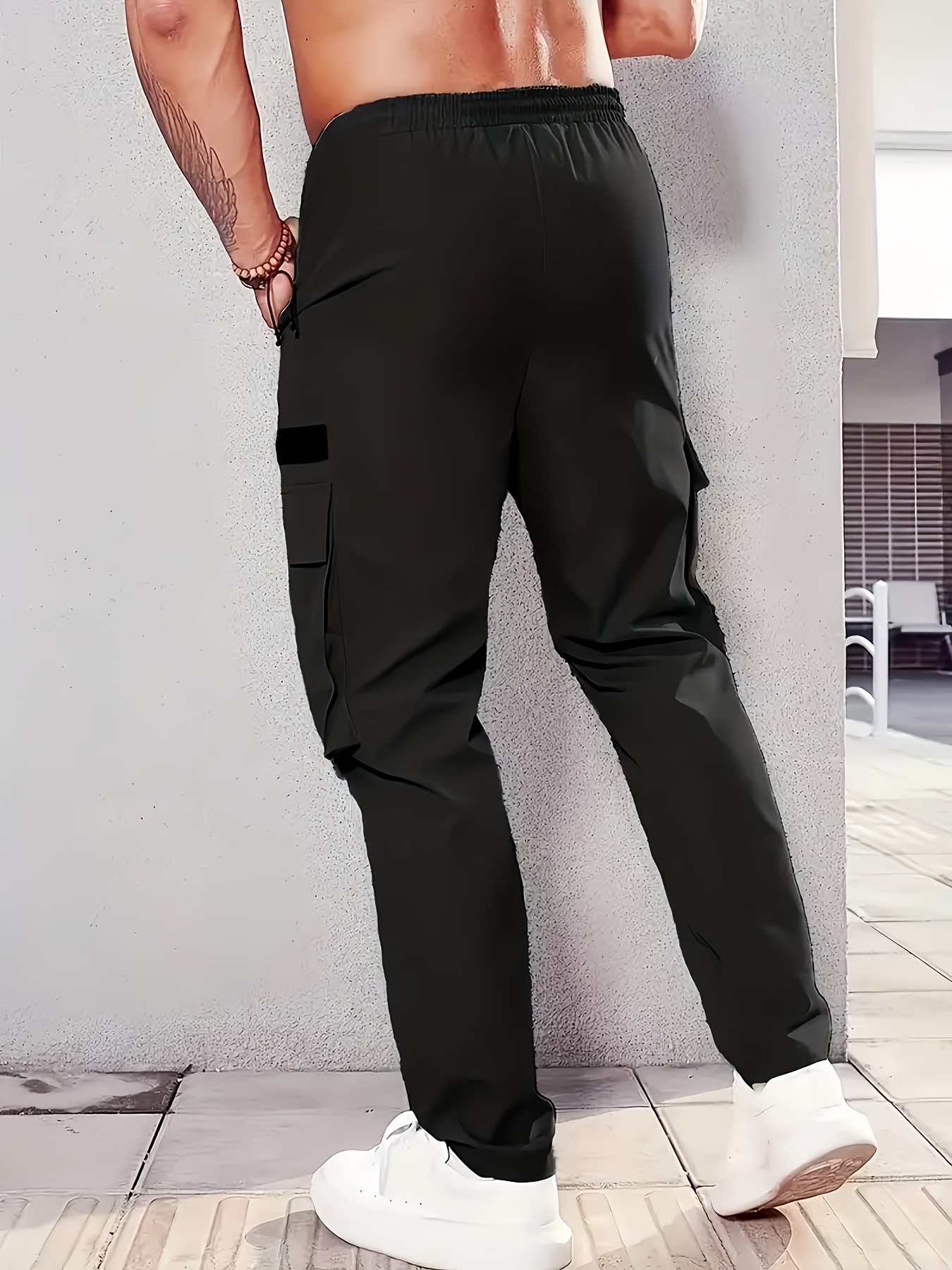 mens loose cargo pants black polyester non stretch   regular fit multiple pockets casual sports style   pants casual fit pants durable casualwear details 18