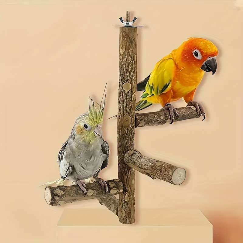 

Crude Wood Bird Perch Stand For Parrots And Small Birds - Natural Wooden Bird Perch Platform With Multiple Branches For Resting And Playing