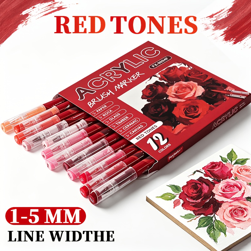 TEMU Convient pour un usage professionnel, lot de 12 pinceaux de peinture à pointe souple série rouge, compatibles avec à dessin, , la toile et les