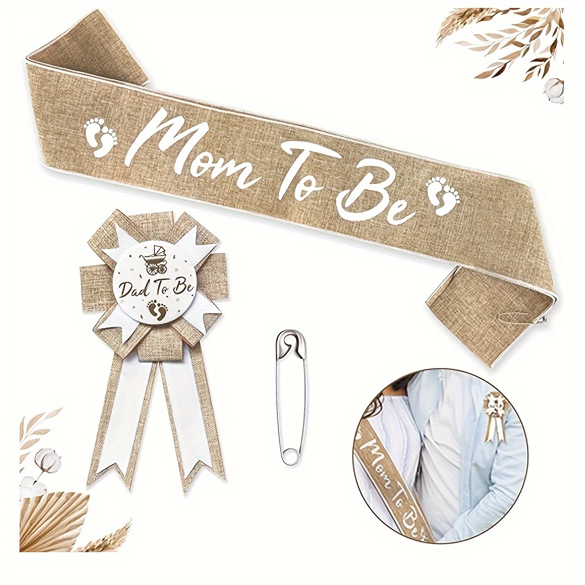 2pcs baby or gender reveal sash pin set mom-to-be pregnancy
