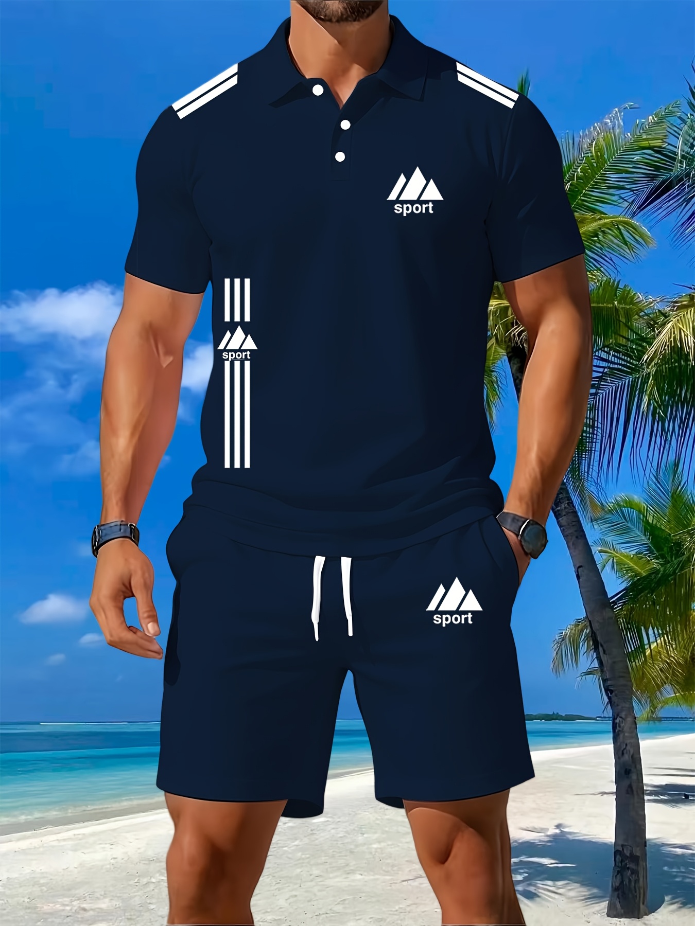ensemble 2 pièces pour homme : respirant et short, brodé 0
