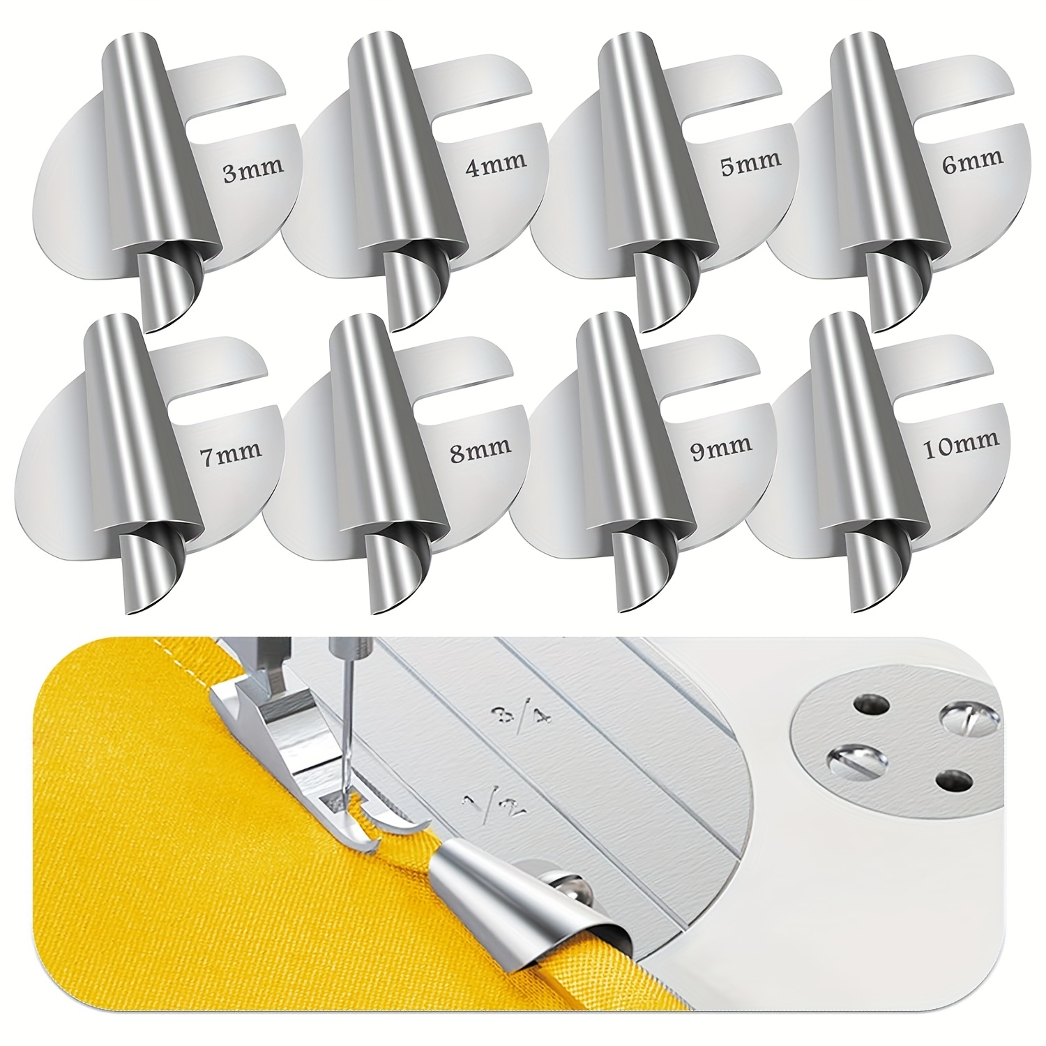 

4/8pcs Rolled Hem Presser Foot Set, White Sewing Machine Hemming Feet, 8 Sizes Wide Rolled Foot For Hand & Machine Sewing, Essential Sewing Supplies Accessories