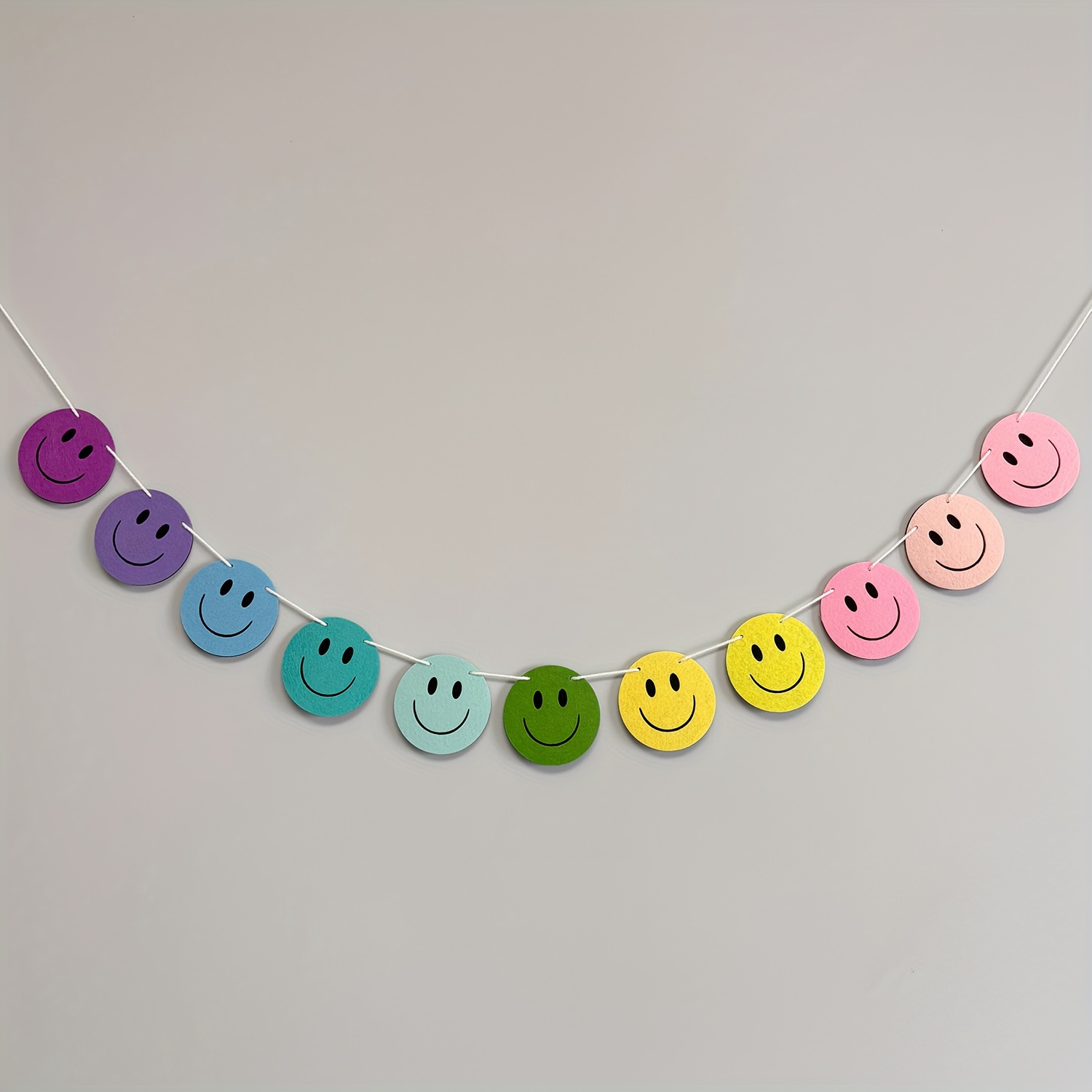 Image of Happy Face Felt Garland, Boho Pastel Smile Face Banner Motivational Bunting Garland For Classroom Home Office Hanging Decoration Birthday Decoration Baby Shower Decoration Gender Reveal Decoration