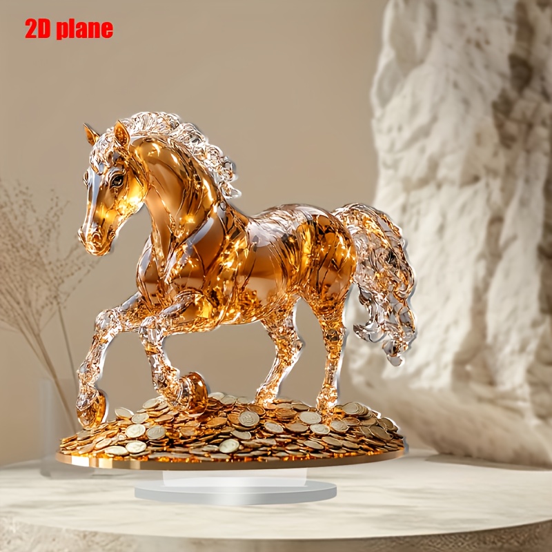 

2d Flat, Bohemian Style Acrylic Horse Figurine - Home, Office, Decor, 9.06x9.06 Inches