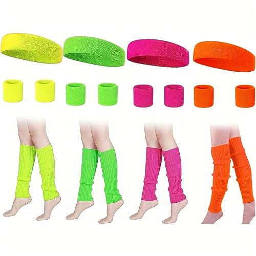 5pcs 1 headband 2 wristbands 1 pair of leggings 1980s sports suit fitness running marathon leggings womens fitness products