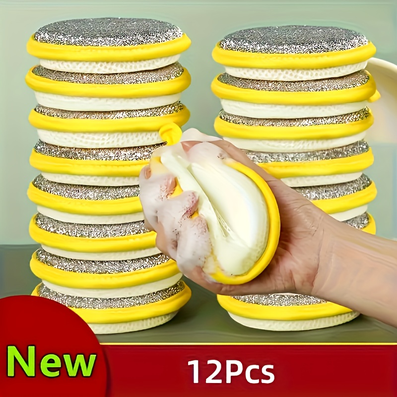 12pcs Random Color Kitchen Cleaning Sponge Set, Double-sided Scratch-free, Multi-functional Reusable Dish Scrubber, Easy-to-clean Household Cleaning Accessories, Stain And Grease Remover